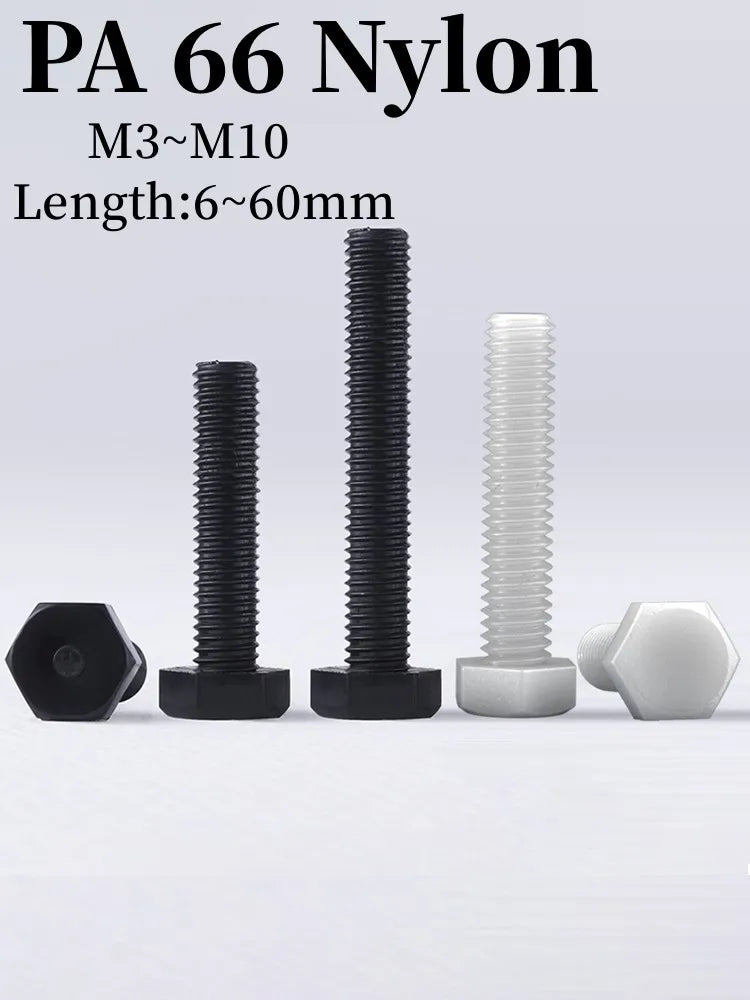 Nylon Hex Screws M3–M10 | Black & White Plastic Bolts Nylon Hex Screws Richie's