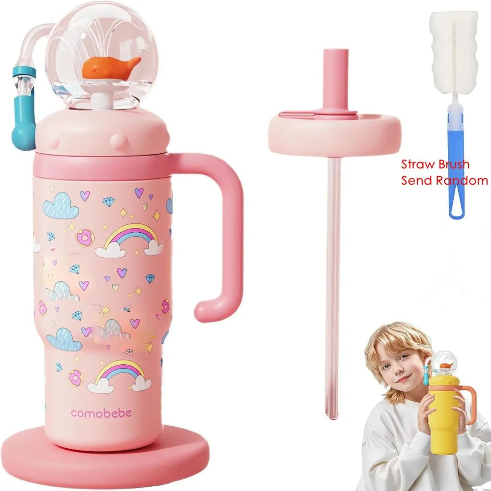 Whale Fountain Tumbler 710ml – Dual Lid Leak-Proof Kids Cup Kids Insulated Tumbler Richie's Pink