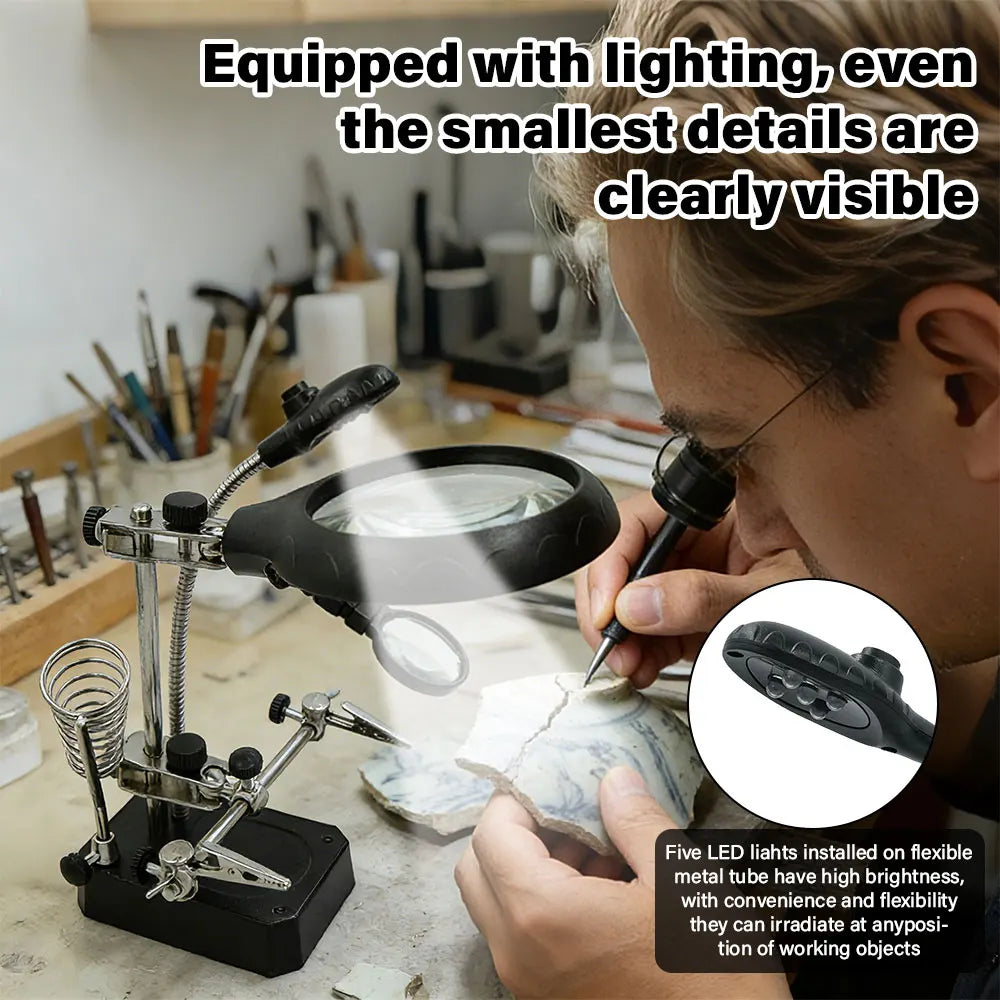 10X Magnifying Soldering Station – 5 LED Lights & 2 Clamps Soldering Magnifier Station Richie's