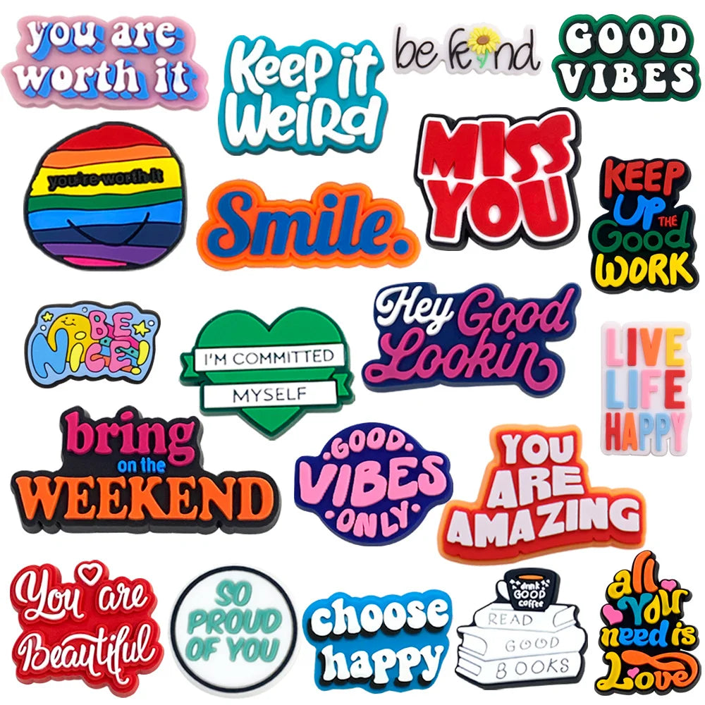 40Pcs Colorful Quote PVC Shoe Charms for Crocs DIY Decor Shoe Charms Richie's Default Title