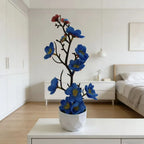 Red Artificial Plum Blossom Bonsai | Fake Flower Potted Plant Artificial Potted Plant Richie's Blue