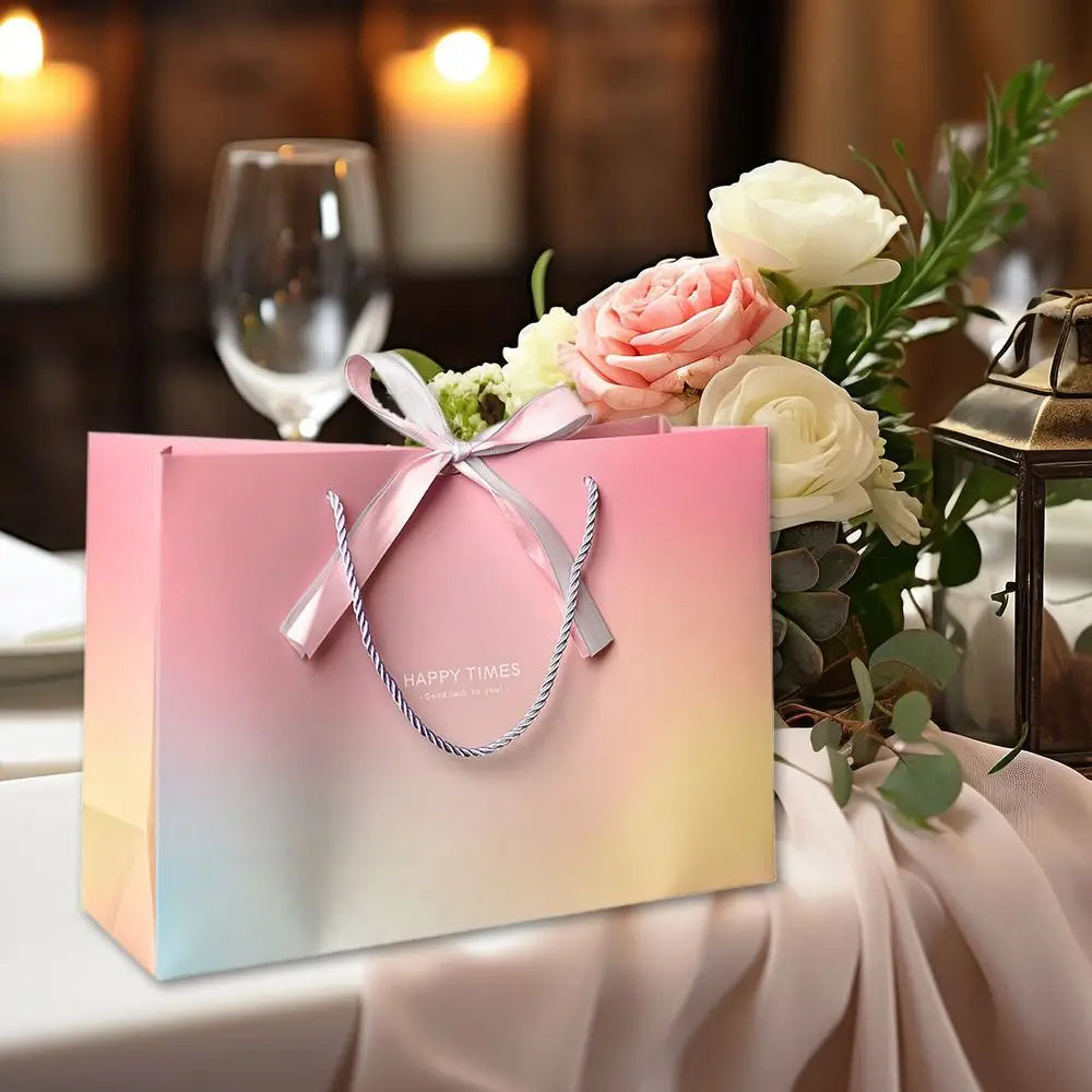 Pink Paper Gift Bags with Handles & Bow Ribbon | Party Favor Paper Gift Bags Richie's