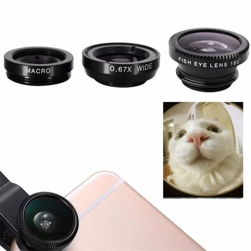 3-in-1 Fisheye Wide Angle Macro Clip Lens Kit for Smartphones Phone Camera Lens Kit Richie's
