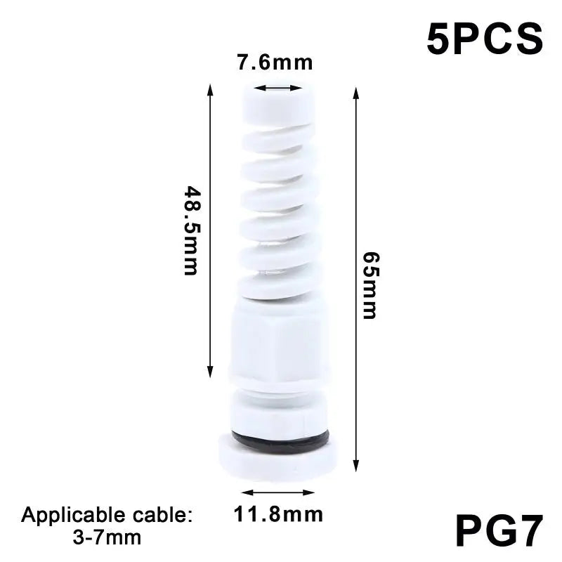 5-Pack PA66 Nylon Cable Glands – IP68 Anti-Bend Connector Cable Gland Connector Richie's 1 White