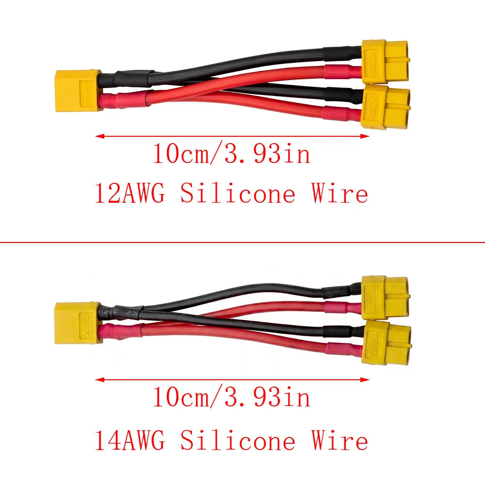 2Pcs XT60 Parallel Y Splitter 12/14AWG Silicone Wire RC Drone RC Power Connector Richie's
