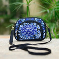 Vintage Boho Hmong Embroidery Women's Canvas Shoulder Bag Embroidery Shoulder Bag Richie's BlueWhite