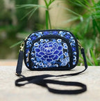 Vintage Boho Hmong Embroidery Women's Canvas Shoulder Bag Embroidery Shoulder Bag Richie's BlueWhite