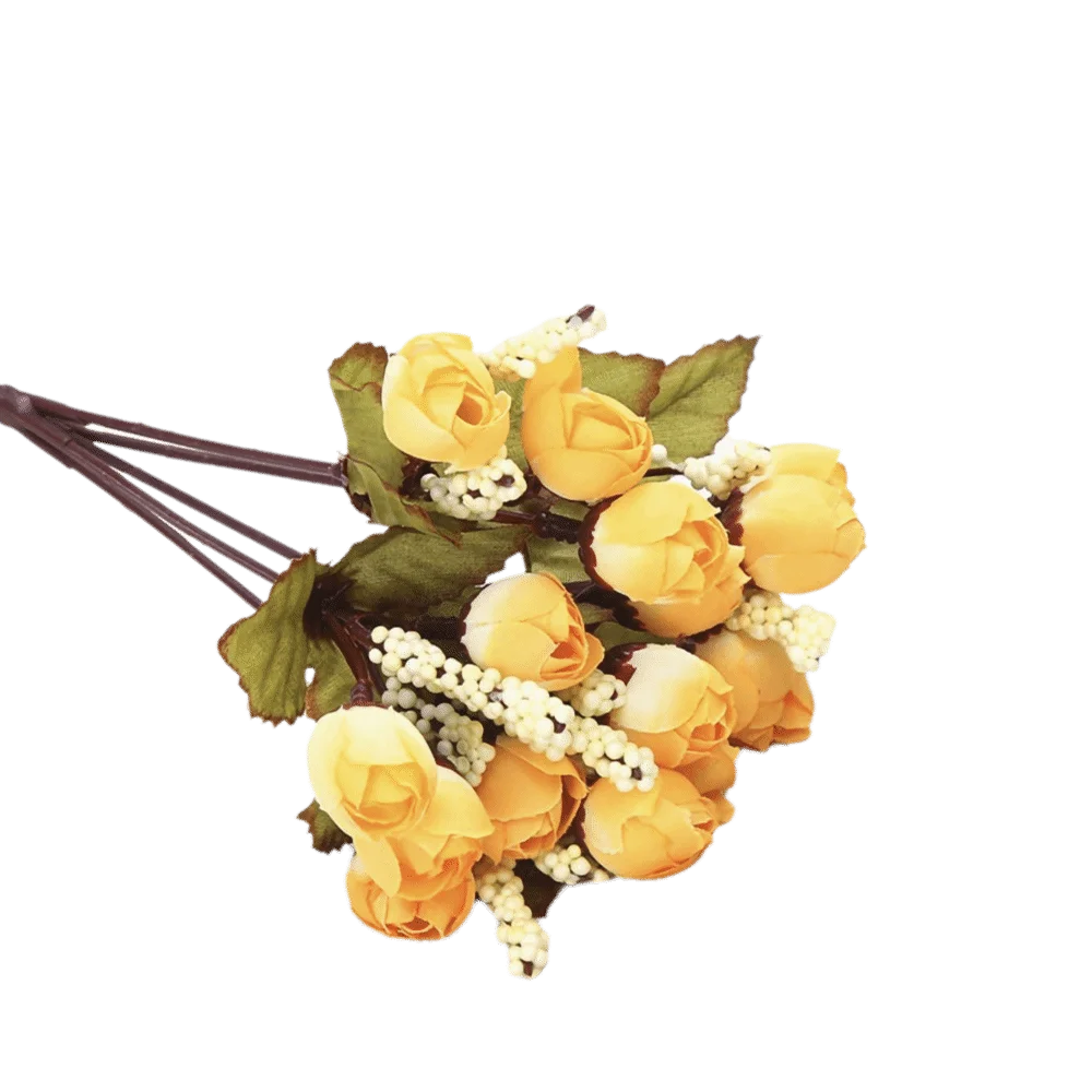 Silk Mini Rose Artificial Flower Stems 17.72in – Pearl Decorated Artificial Flower Stems Richie's Yellow