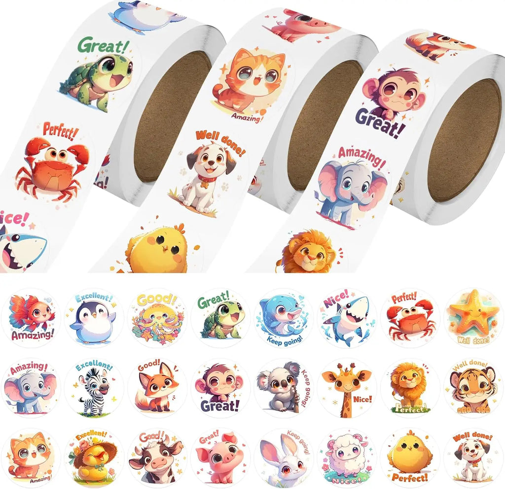 1500 Pcs Animal Stickers 3 Rolls 24 Designs – Craft & School Animal Sticker Set Richie's