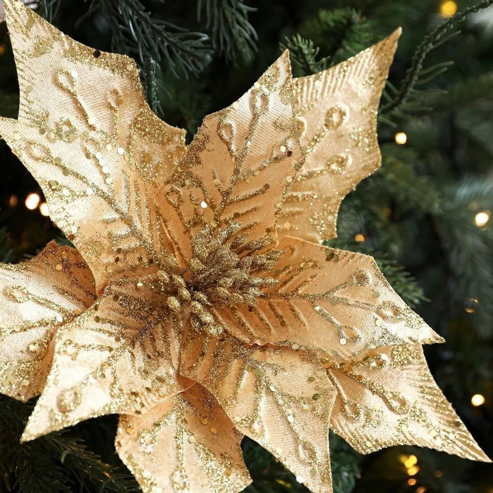 29cm Glitter Artificial Poinsettia Flower – Christmas Décor Christmas Artificial Flower Richie's