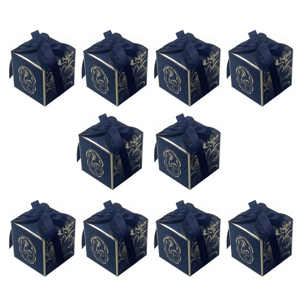 10 Pcs French Luxury Candy Boxes with Ribbon – Wedding & Party Party Favor Boxes Richie's Blue 70x70x70mm