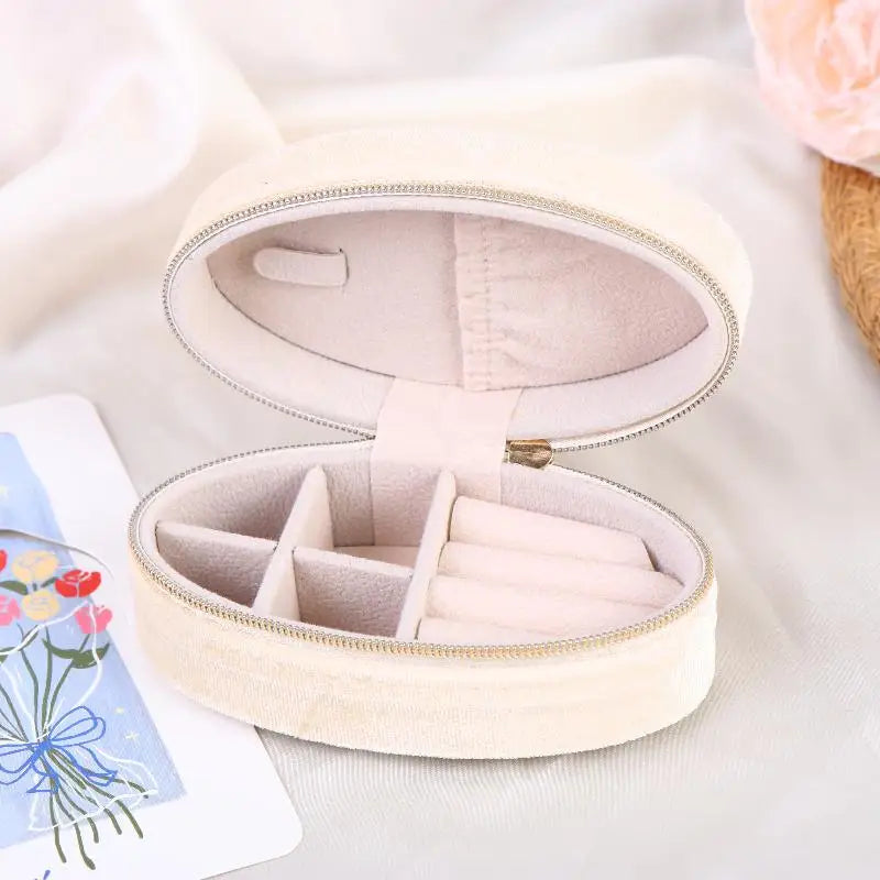 Mini Velvet Oval Jewelry Box – Portable Ring & Earring Case Velvet Jewelry Box Richie's Apricot