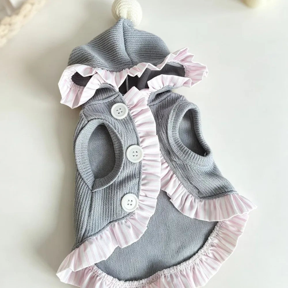 Hooded Ruffle Dog Dress – Sleeveless Small Pet Outfit Pet Dog Dress Richie's Grey XS