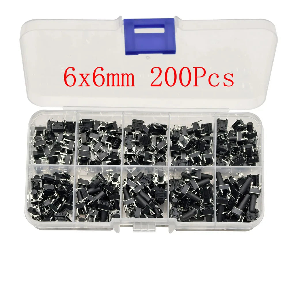 200Pcs 6x6mm Tact Switch Kit – 10 Heights, 4-Pin PCB Momentary Tactile Switch Kit Richie's Default Title