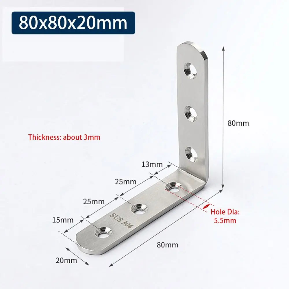 SUS304 Stainless Steel 90° Corner Bracket – Cabinet Furniture Brace Corner Bracket Richie's 80x80x20mm