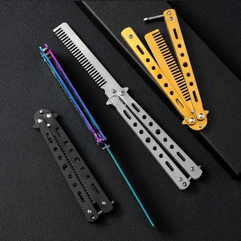 Butterfly Knife Practice Comb – Foldable Stainless Steel Beard Comb Butterfly Knife Comb Richie's