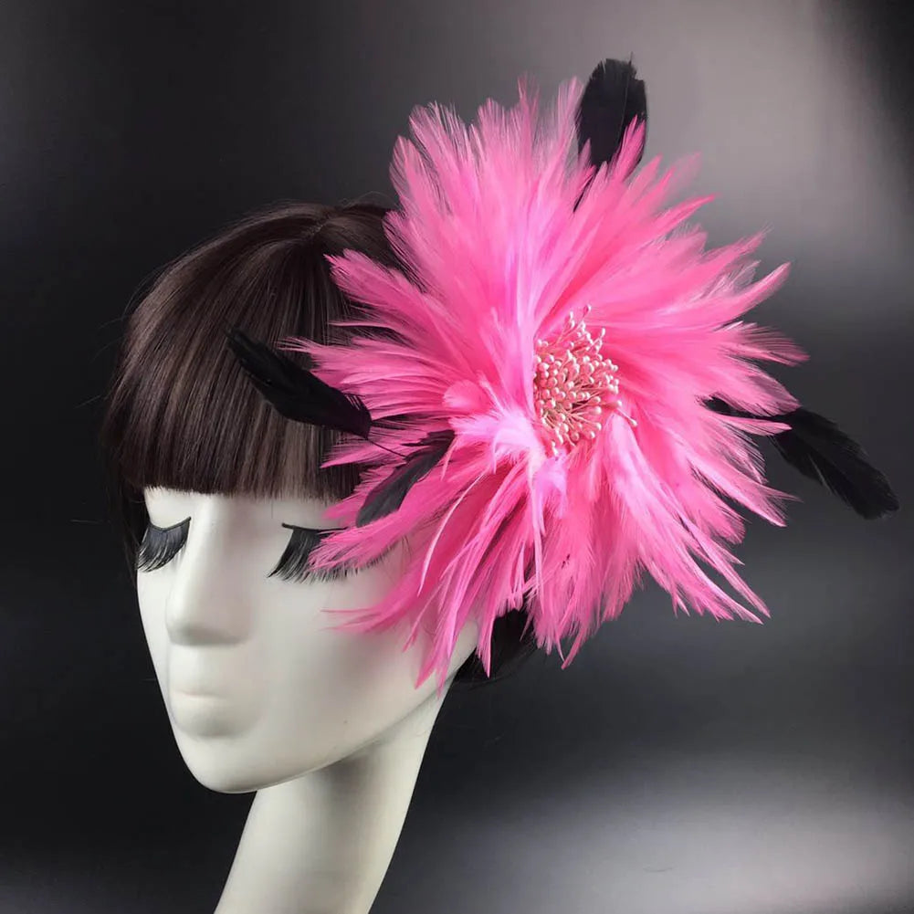 Vintage Flapper Feather Headband – Colorful Burlesque Headpiece Feather Headband Richie's Pink