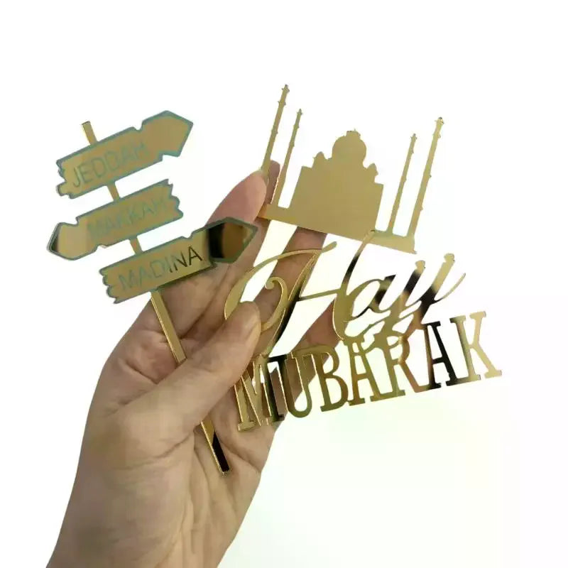Gold Umrah Hajj Mubarak Acrylic Cake Topper – Party Decor Cake Topper Richie's