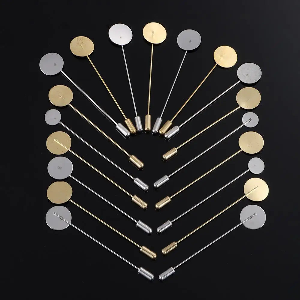 10pcs Cabochon Tray Cameo Brooch Pins Gold Silver DIY Craft Set Brooch Pin Set Richie's