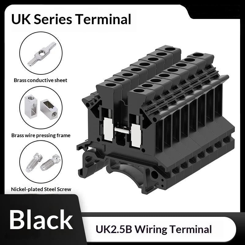 UK2.5B DIN Rail Terminal Blocks 10Pcs – 2.5mm² Screw Connectors DIN Rail Terminal Block Richie's Black