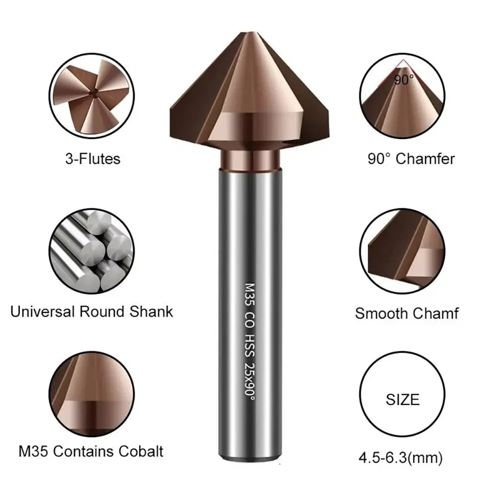 M35 Cobalt Countersink Drill Bit 3 Flutes 90° 6.3–40mm HSS Countersink Drill Bit Richie's