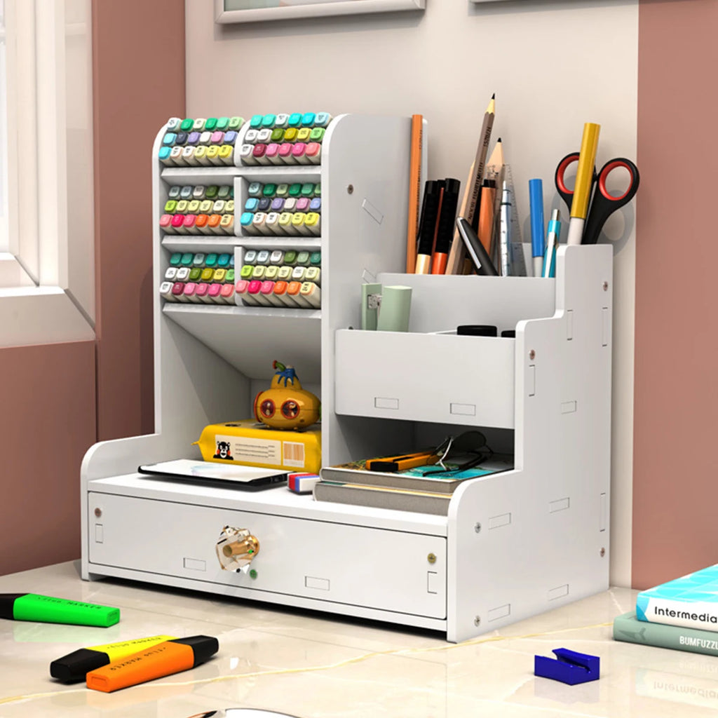 White Desk Organizer with Drawer | Multi-Compartment Storage Box Desk Organizer Richie's