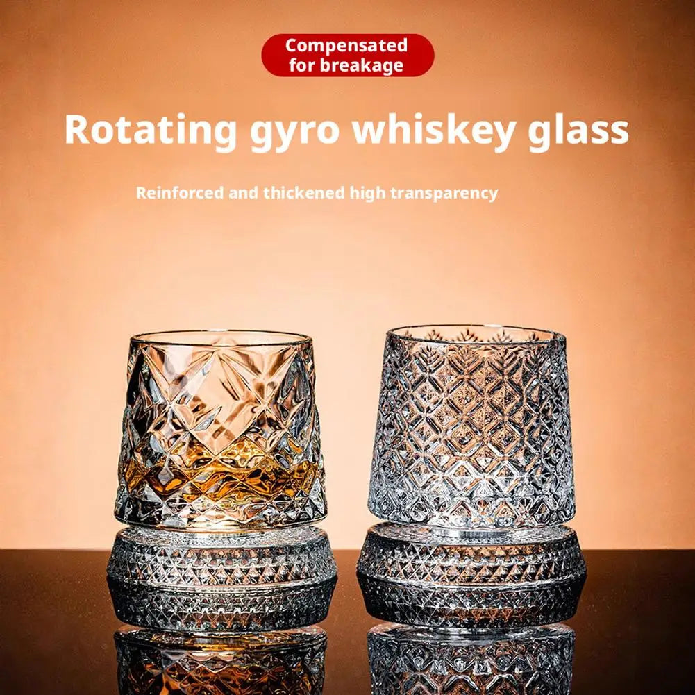 360° Rotating Whiskey Glass Spinning Crystal Tumbler Set of 2 Whiskey Glass Set Richie's