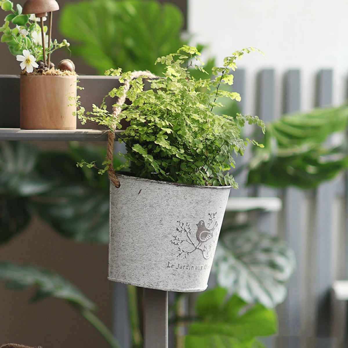 Vintage Bird Pattern Metal Wall Planter with Rope Handle Wall Planter Richie's
