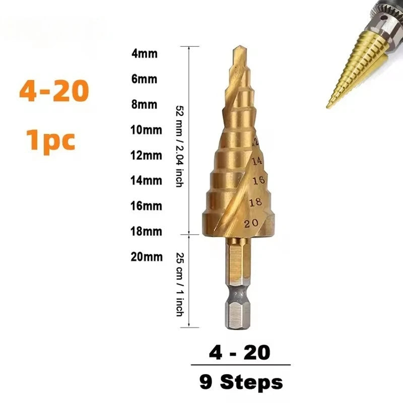 HSS Titanium Step Drill Bit Set 4-12 4-20 4-32mm – 3 Pcs Step Drill Bit Set Richie's 1PCS 4-20mm