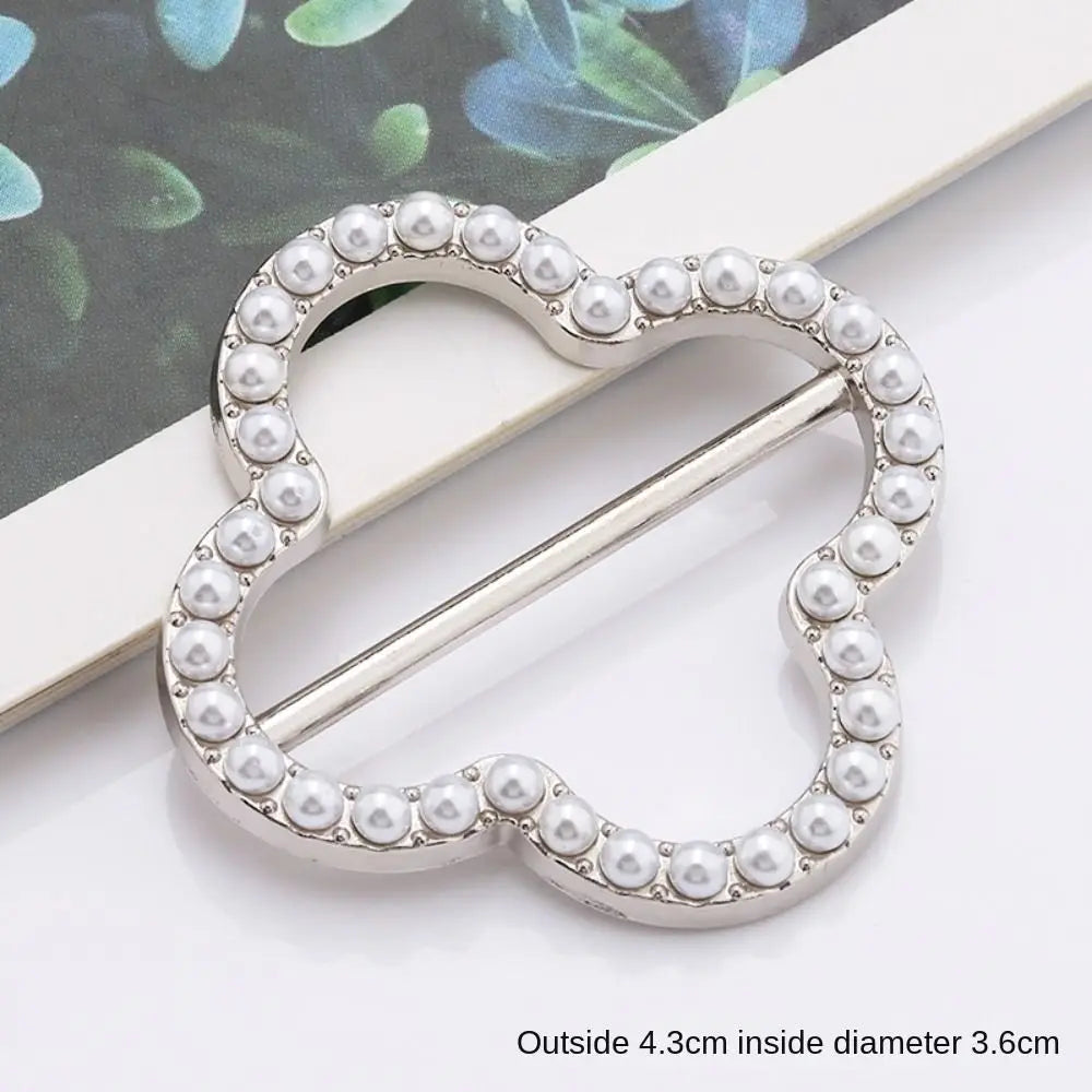 Pearl Rhinestone Scarf Ring Clip & Shirt Buckle for Women Scarf Ring Clip Richie's Silver-Style D