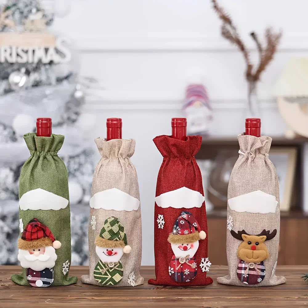 Christmas Wine Bottle Bags – Santa, Plaid & Floral | 1 or 3 Pcs Holiday Bottle Bag Richie's
