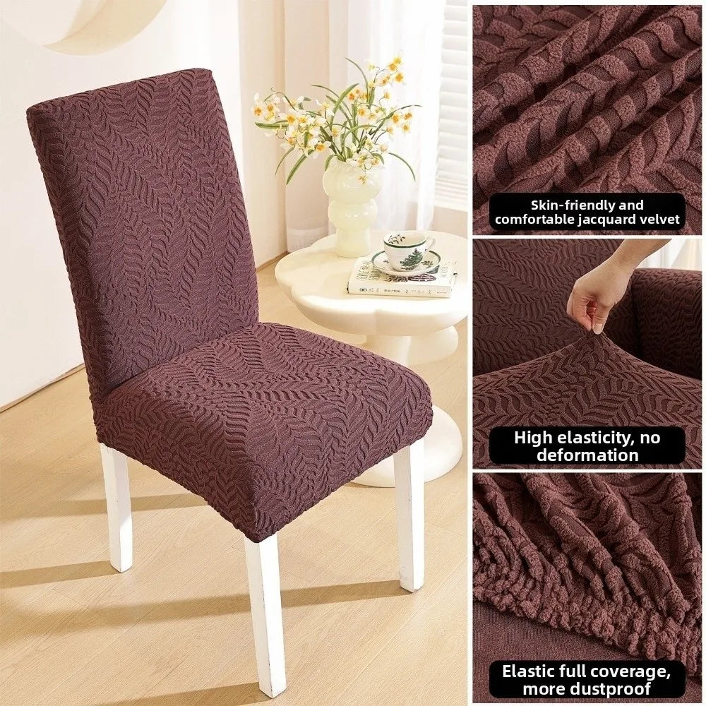3D Leaf Jacquard Stretch Dining Chair Cover – Elastic Slipcover Chair Slipcover Richie's Dark Coffee