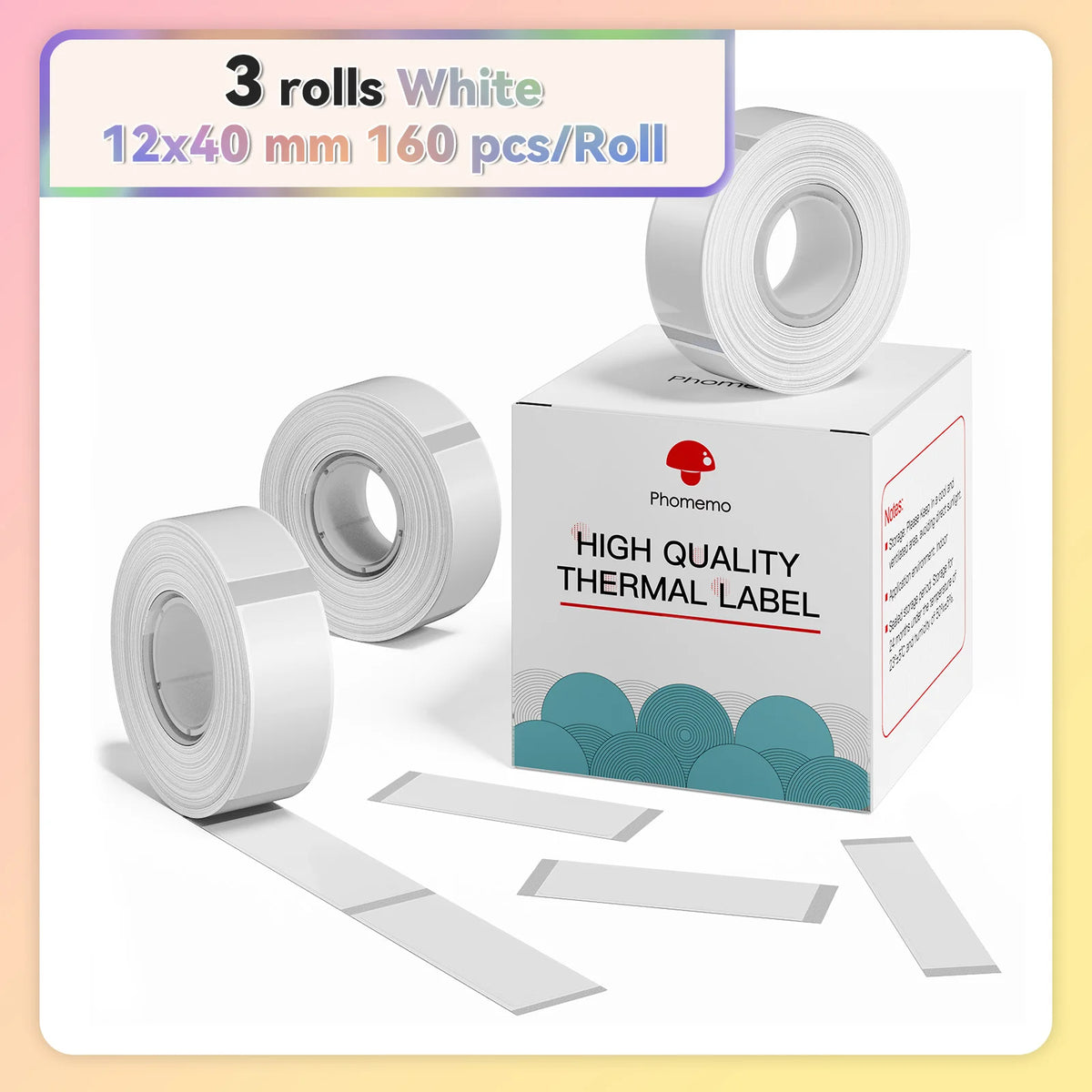 Phomemo Q30 White Waterproof Thermal Labels – 3 Rolls Thermal Label Rolls Richie's 12x40mm Sticker China Mainland