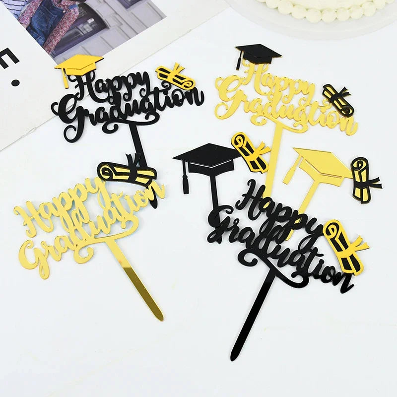Black Acrylic Graduation Cake Topper – Gold Cap & Diploma Graduation Cake Topper Richie's