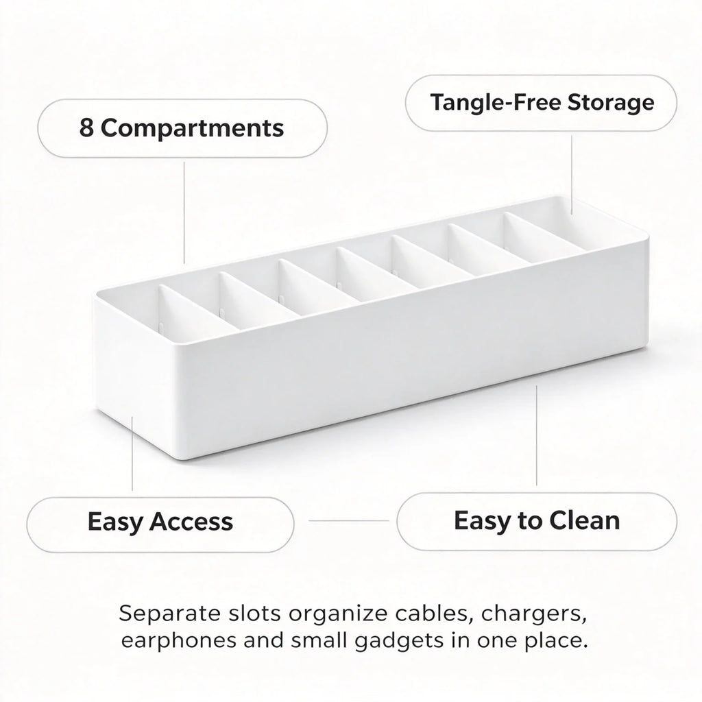8-Grid Desktop Cable & Charger Storage Box Organizer – White Cable Storage Organizer Richie's