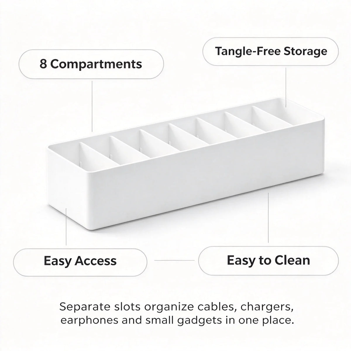 8-Grid Desktop Cable & Charger Storage Box Organizer – White Cable Storage Organizer Richie's