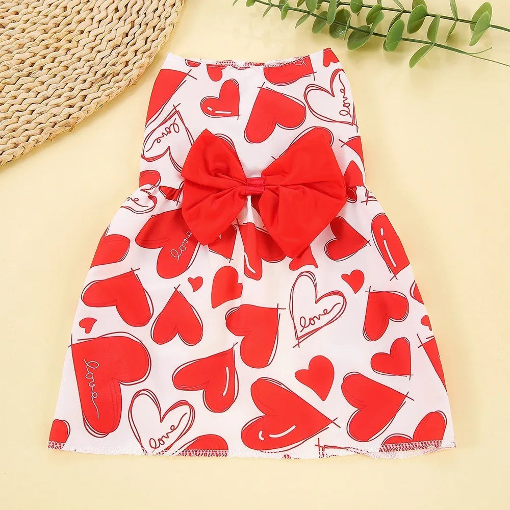 Heart Pattern Dog Princess Dress – Bow Lace Pet Skirt XS–XL Dog Dress Richie's Red S