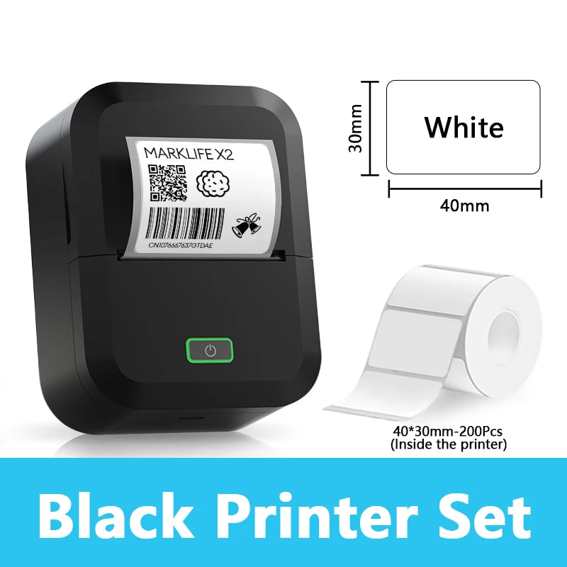 Marklife X2 Mini Bluetooth Thermal Label Printer – Inkless Thermal Label Printer Richie's Black Printer Set