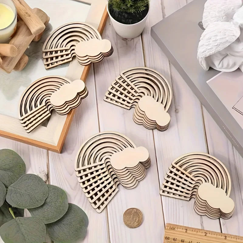 10pcs Wooden Rainbow & Cloud DIY Craft Hangings | Unfinished Wood Craft Hangings Richie's