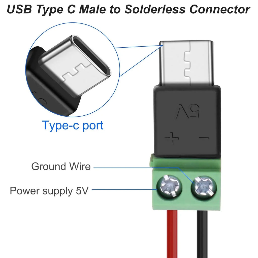 USB Type-C & Micro 2-Pin Screw Terminal Solderless Adapter 5V USB Terminal Adapter Richie's