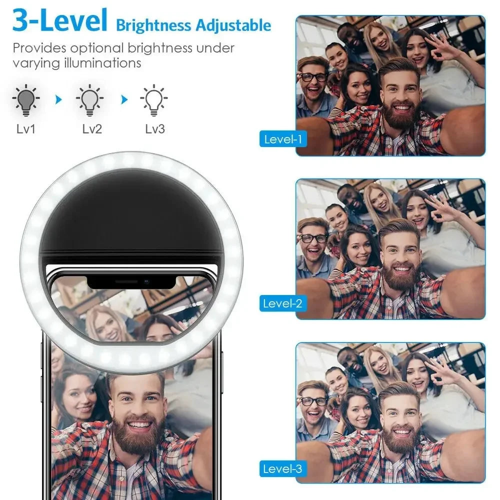 USB Rechargeable LED Selfie Ring Light with Phone Clip LED Selfie Ring Light Richie's
