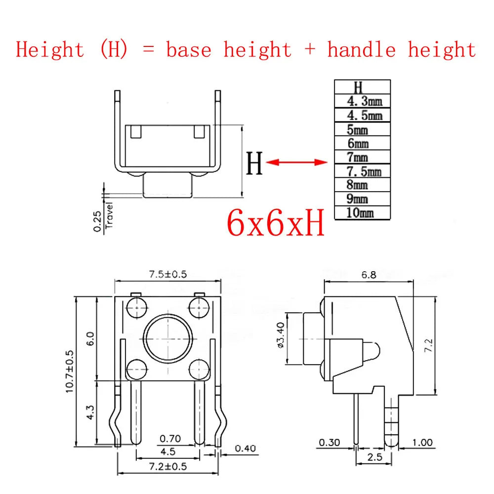 50Pcs 6x6mm Momentary Tactile Push Button Switch PCB Right Angle Tactile Push Switch Richie's
