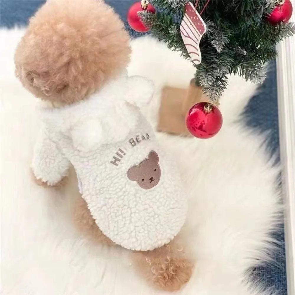 Cartoon Bear Plush Dog Hoodie with Hat – Warm Winter Pet Coat Pet Winter Hoodie Richie's Beige XS