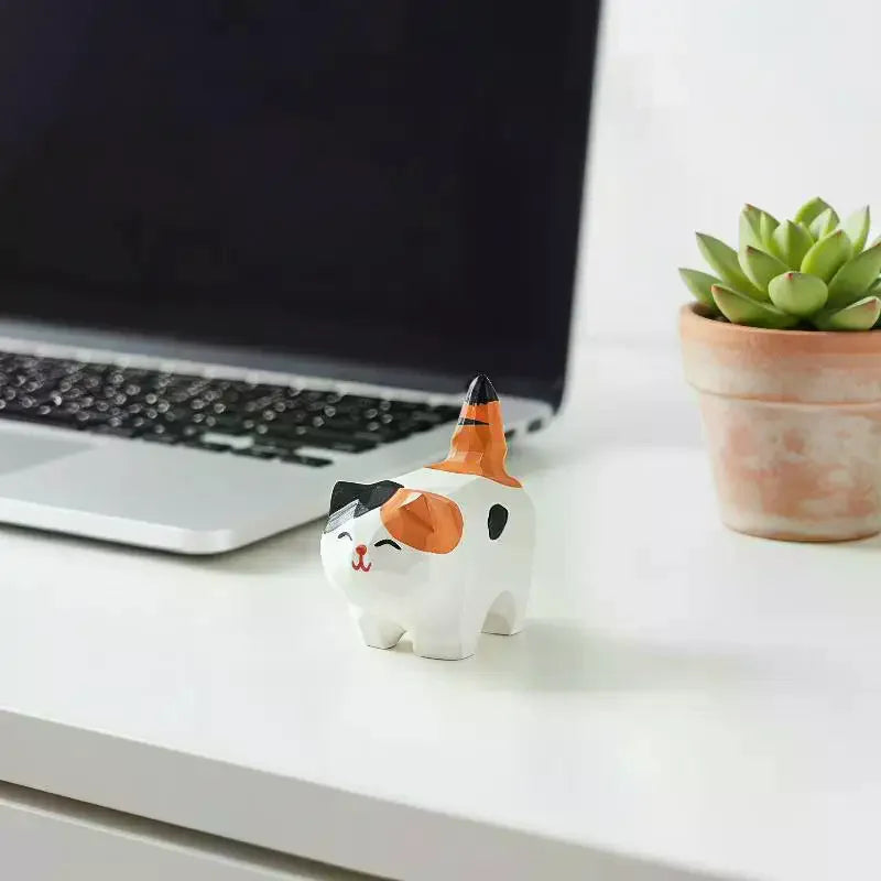 Hand Carved Wooden Cat Figurine | Kitten Desk Ornament Wooden Cat Figurine Richie's