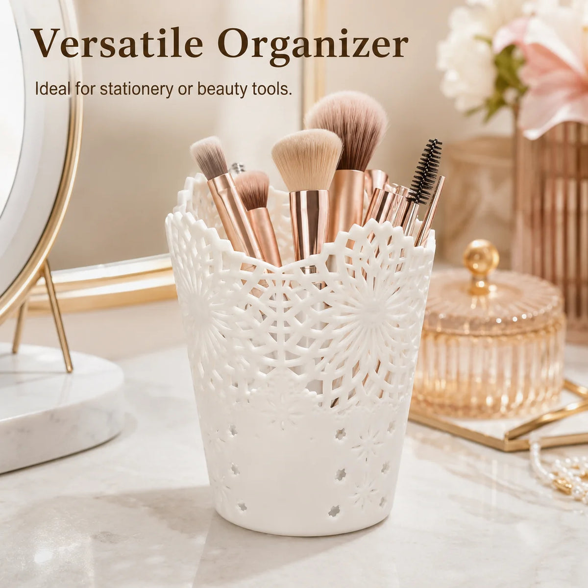 Mint Green Lace Snowflake Pen & Makeup Brush Holder Desk Pen Holder Richie's WHITE
