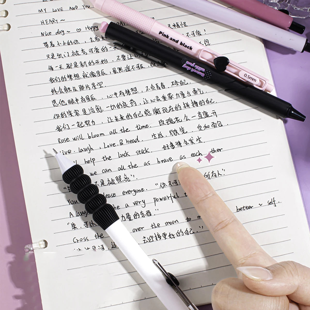 Heart Gel Pens Set 5pcs | 0.5mm Quick-Dry Retractable Black Ink Gel Pen Set Richie's