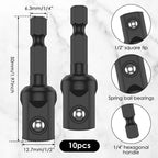 Impact Adapter 1/2" Hex to Square Socket Bit Driver Set 10/20Pcs Socket Bit Adapter Richie's A 10pcs 50mm