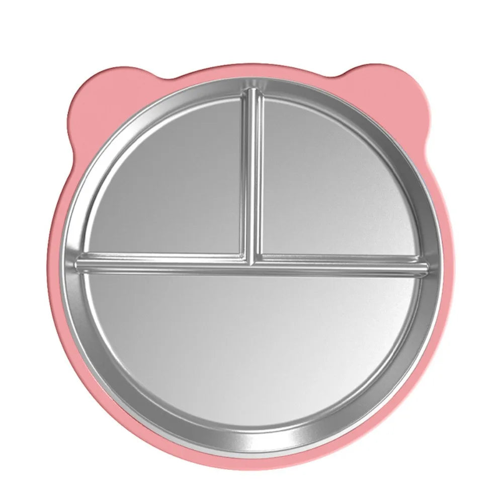 Stainless Steel Toddler Divided Plate with Silicone Suction Base Toddler Divided Plate Richie's Pink