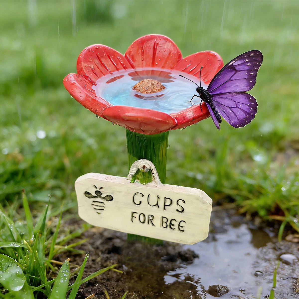 Bee Watering Station Flower Design Butterfly Bath Bowl Garden Garden Pollinator Feeder Richie's