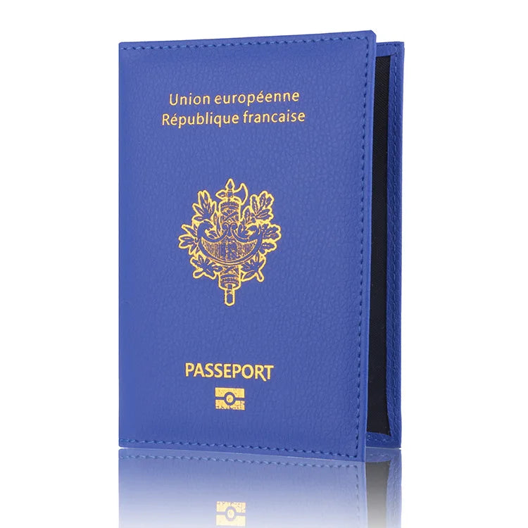 France Passport Cover PU Leather Travel Wallet Card Holder Passport Travel Wallet Richie's Blue